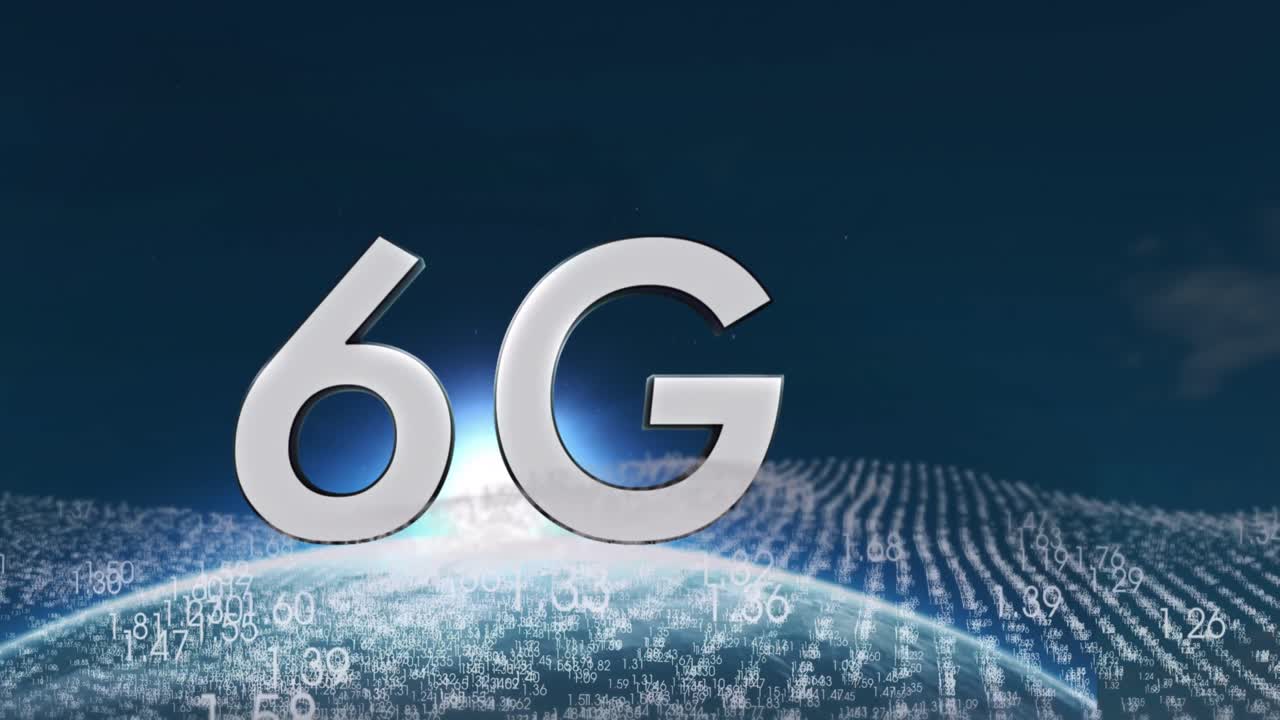 animación del procesamiento de datos y texto 6g en todo el mundo
