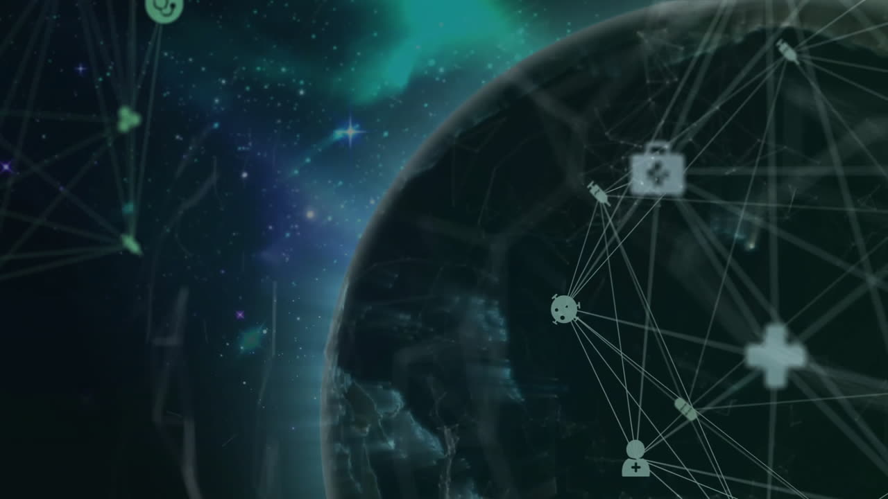 animación de la red de conexiones con iconos en todo el mundo