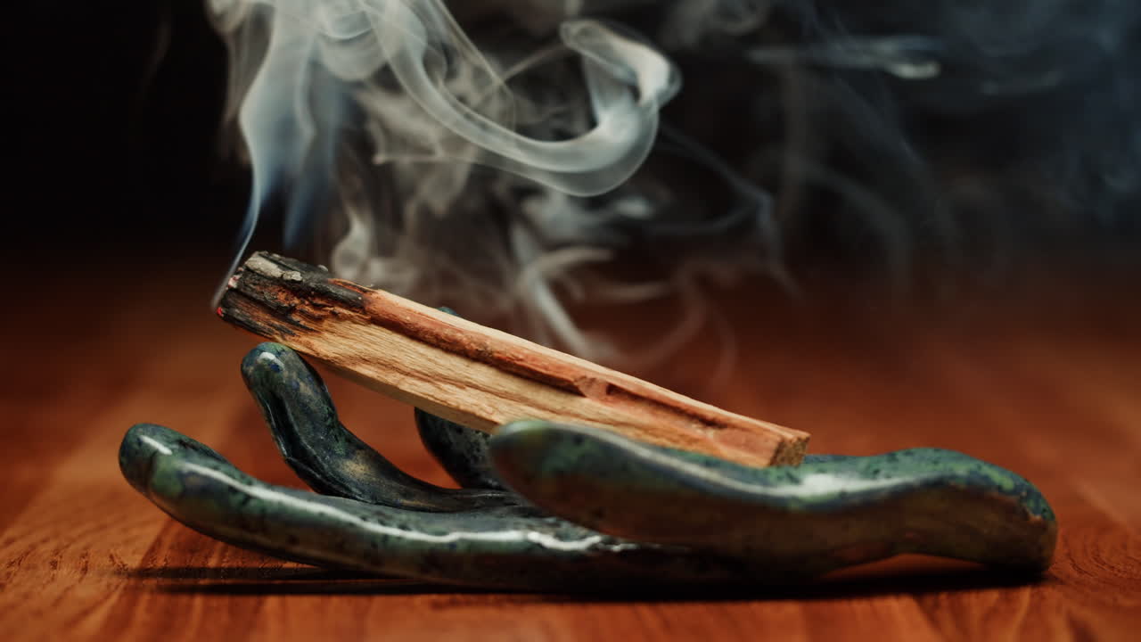 Palo Santo Incense Burning in Ceramic Hand