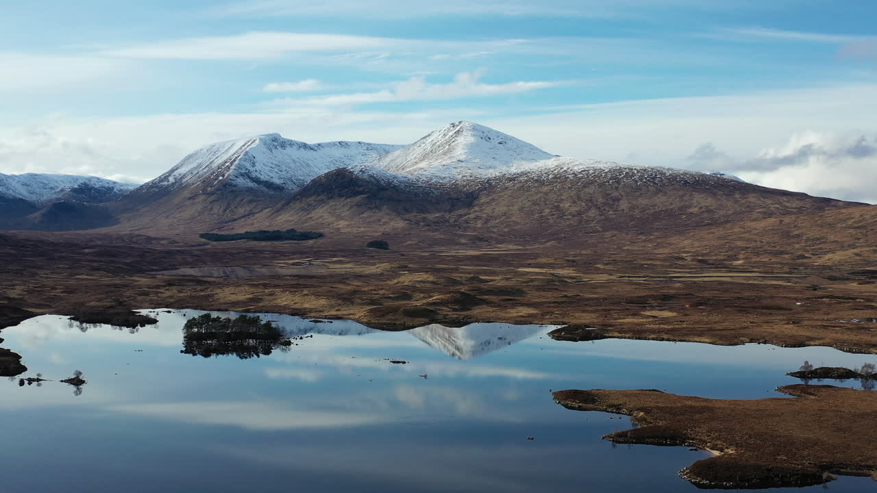 Rannoch Moor, Scotland: Aerial footage panning slowly left to right: part 2