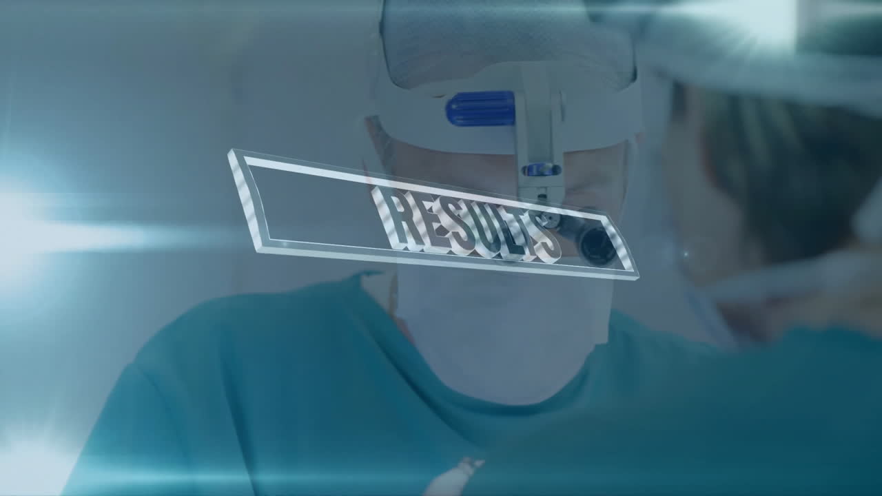 Surgeons operating with RESULTS text animation over medical scene