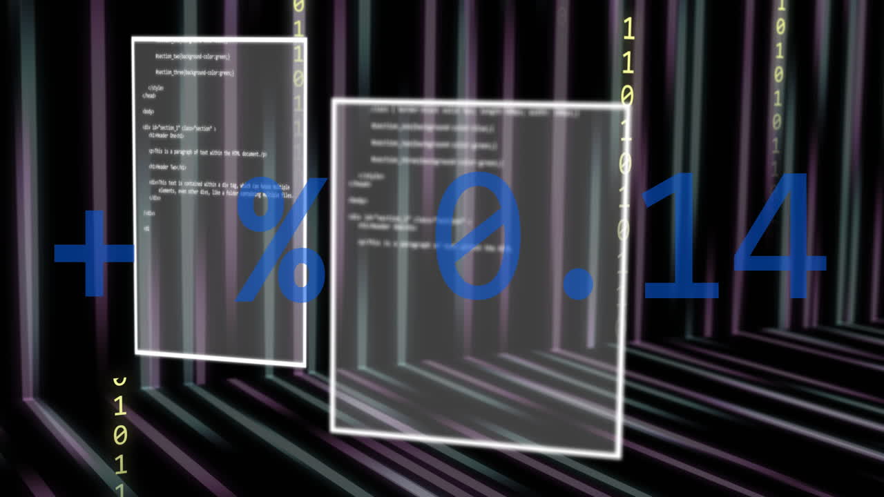 porcentaje y animación de código sobre el fondo del flujo de datos digitales