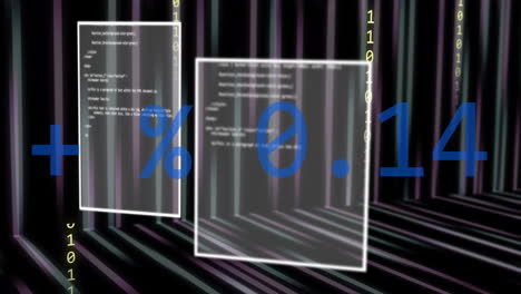 porcentaje y animación de código sobre el fondo del flujo de datos digitales