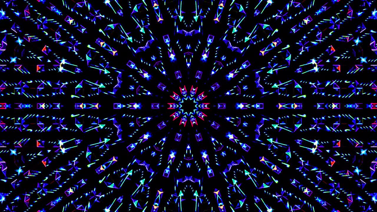 Krásný abstraktní kaleidoskop, který září, zářivé světlo, které reguluje jemné pohyby