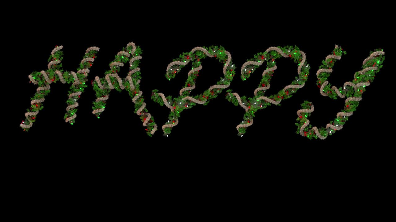 '행복'이라는 단어를 형성하는 애니메이션 크리스마스 꽃받침 글