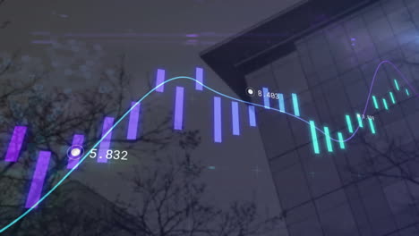 Animación-Del-Procesamiento-De-Datos-Financieros-Sobre-El-Paisaje-Urbano