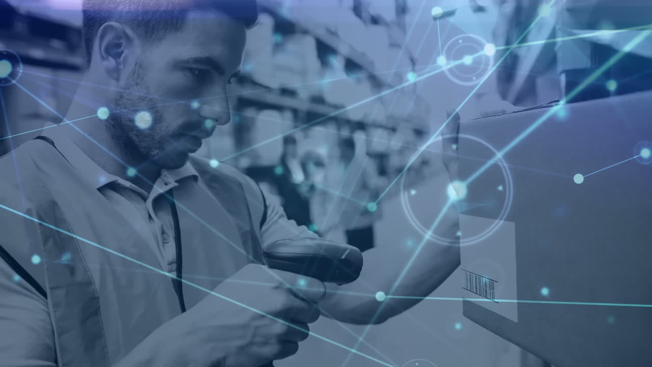 paquete de escaneo del trabajador del almacén