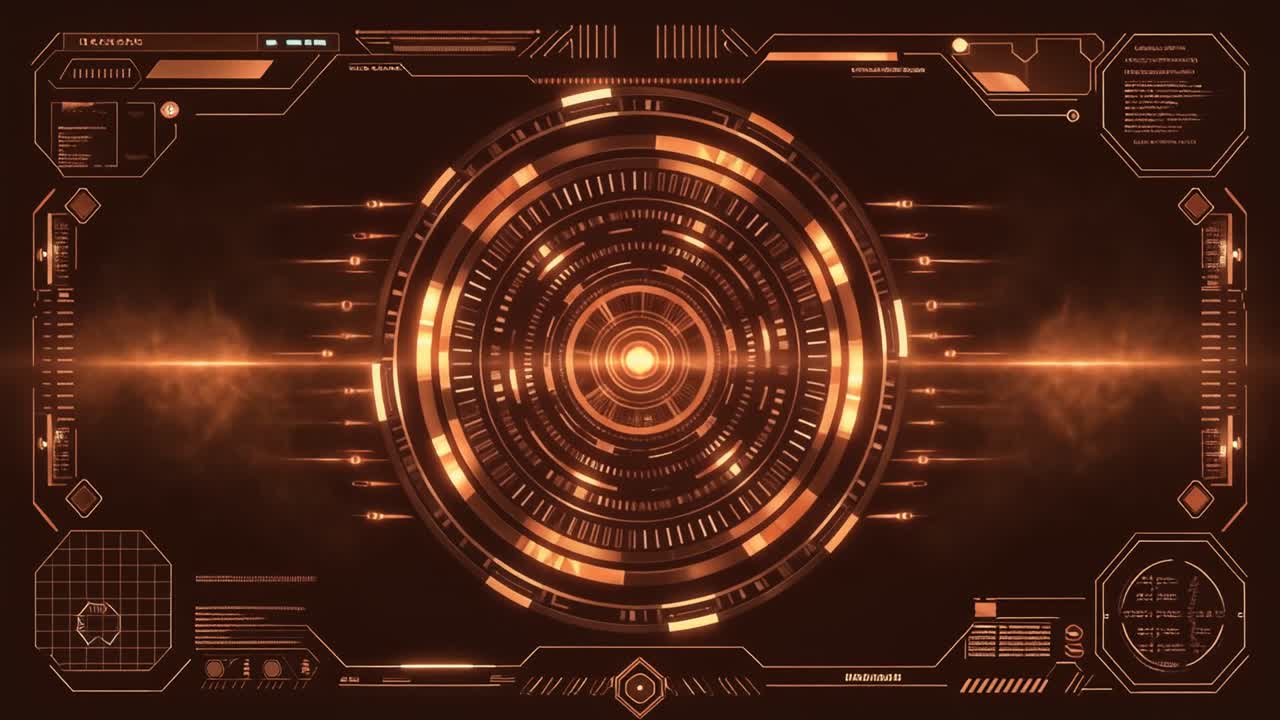 Display HUD futuristico high-tech con effetti di luce arancioni