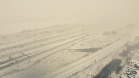 snowy traffic: spectacular drone shots of the highway