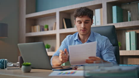 corporate professional working computer at buro closeup. handsome man study