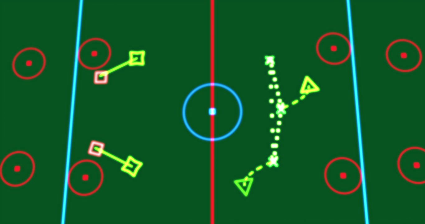 After black frame, green markers moving and linking squares, visualizing play on transparent bg