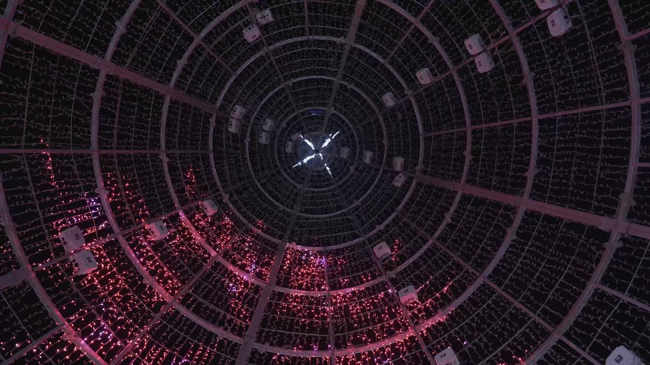 Picturesque Night View Inside Giant Christmas Tree Made Of Lights In Vigo, Pontevedra, Spain