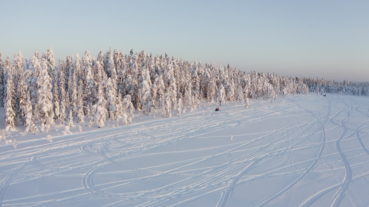 съемка с дрона леса с большим количеством снега во время холодной зимы в швеции