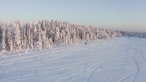 drone shot of a forest with a lot of snow during a cold winter in sweden