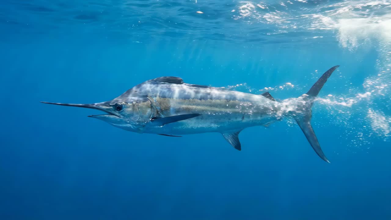 Marlin che nuota nell'oceano