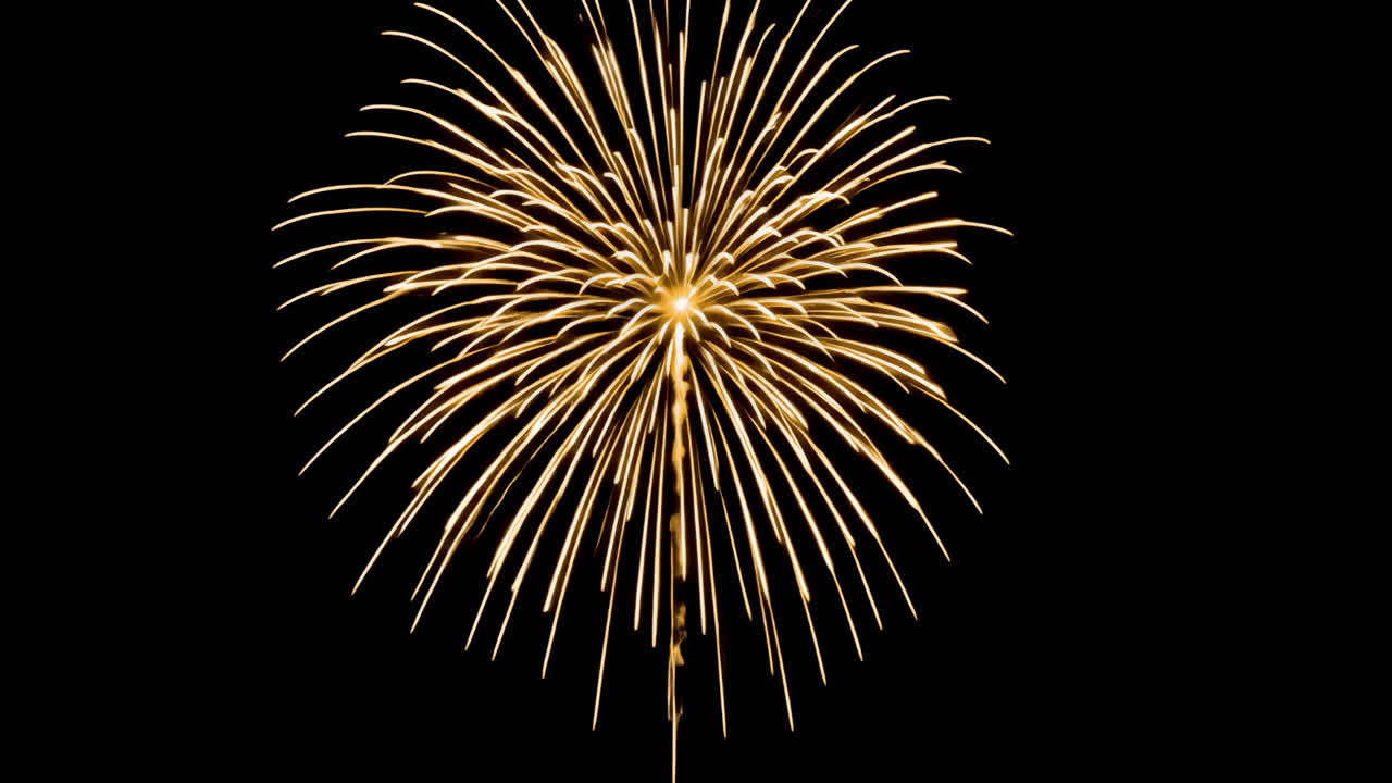 Vibrant fireworks illuminate night animated overlay, transparent 4K video, alpha channel, ProRes
