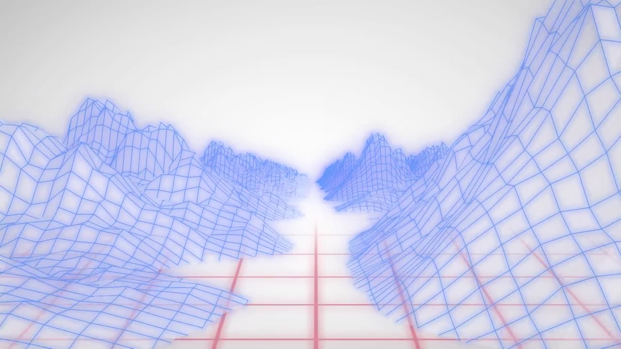 animación de montañas de wireframe de ondas sintéticas 3d azules en rejillas rojas