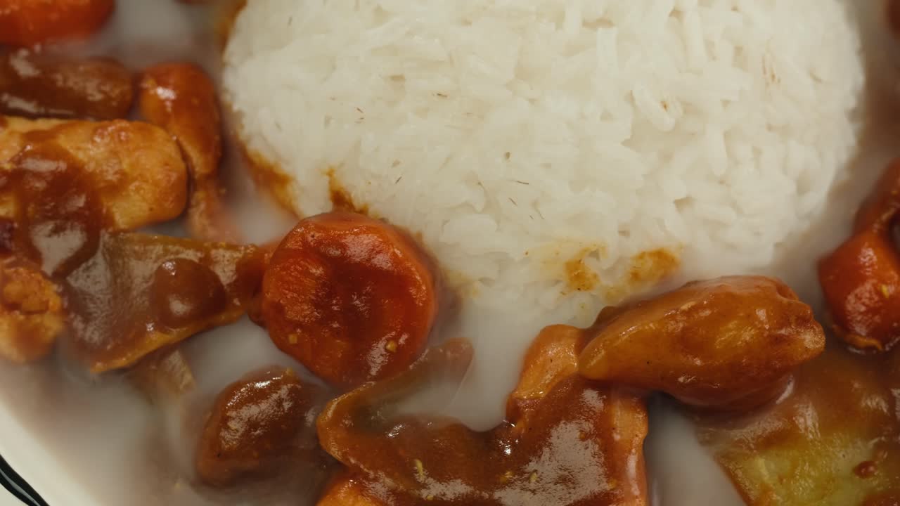 Japanese curry rice with fry pork Tonkatsu, Katsu Kare, Japanese breaded cooking dinner in restaurant, close up macro of asian food