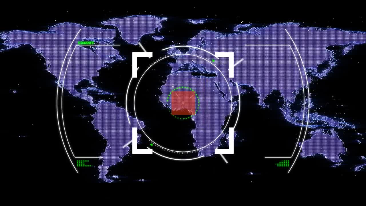 animación del procesamiento de datos y el mapa del mundo sobre fondo negro