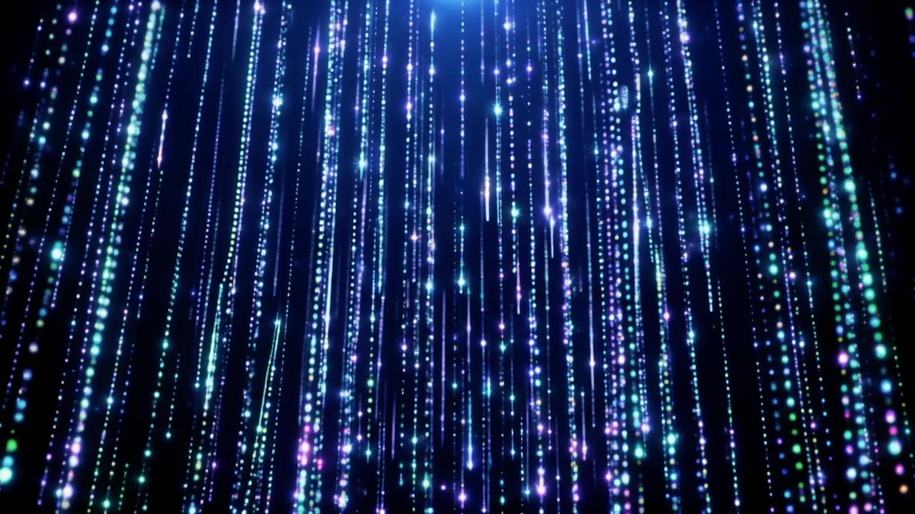 Abstract Background of Glowing Blue and Purple Particles Falling in Vertical Lines