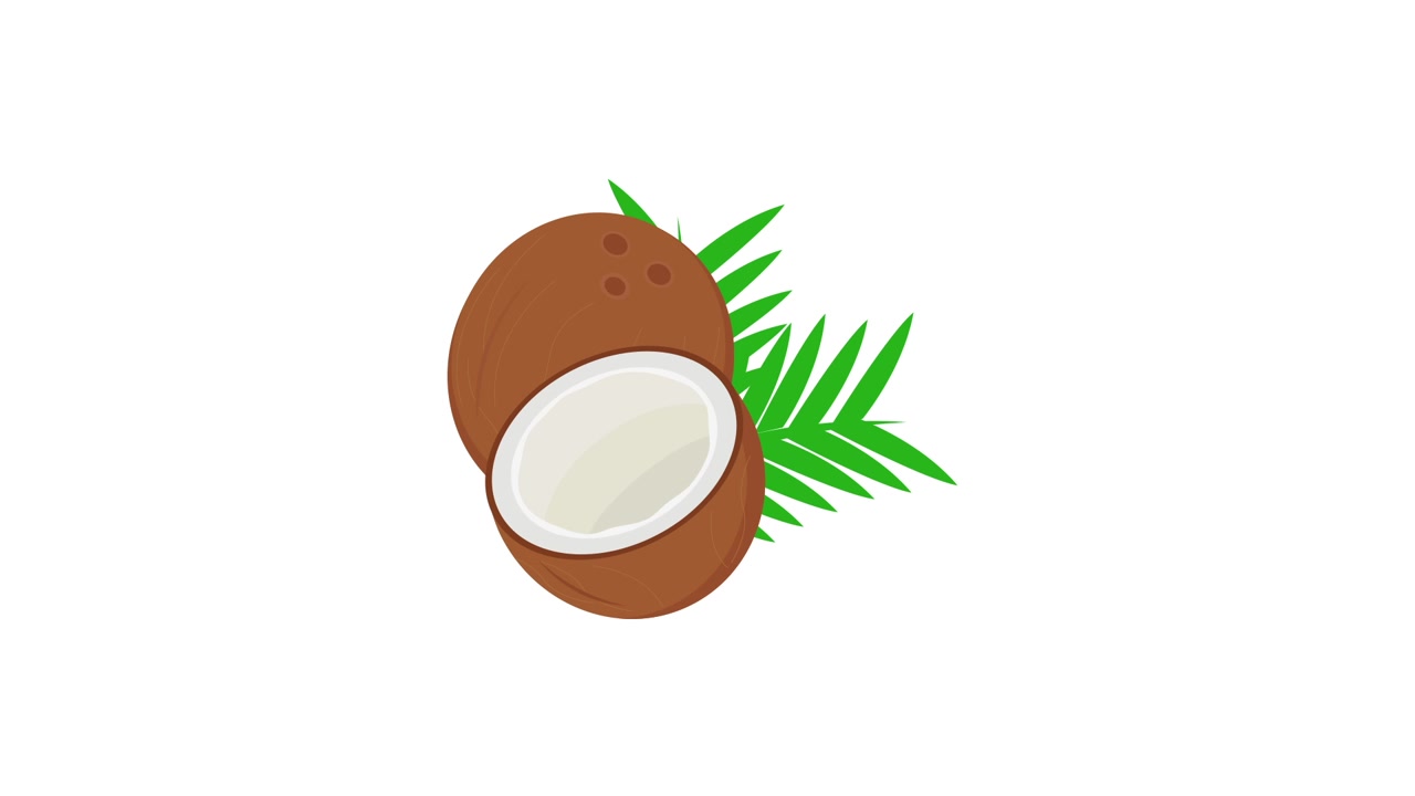 Cartoon Coconut Splitting with Palm Leaves