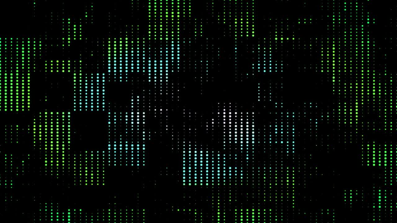 movimiento abstracto verde azul beige puntos medio tono patrón geométrico en fondo plano negro. animación de bucle de renderización 3d
