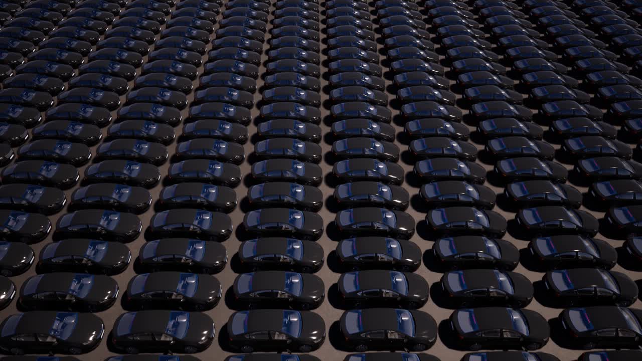 coches negros en el estacionamiento animación realista. transporte de la ciudad vista superior imágenes. automóviles modernos genéricos video de movimiento. servicio de alquiler de automóviles. concepto de atasco de tráfico. medios de transporte urbano