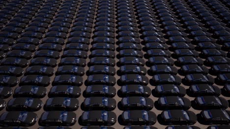 black cars on parking realistic animation. city transport top view footage. generic modern automobiles motion video. auto rental service. traffic jam concept. urban means of transportation