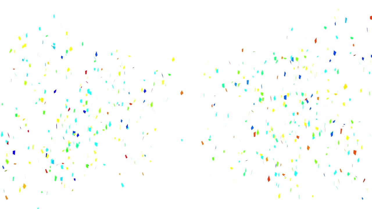 Animazione di coriandoli multicolori che cadono su sfondo bianco