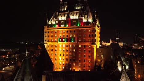 historical landmark of the citadelle of quebec at night - aerial ascending