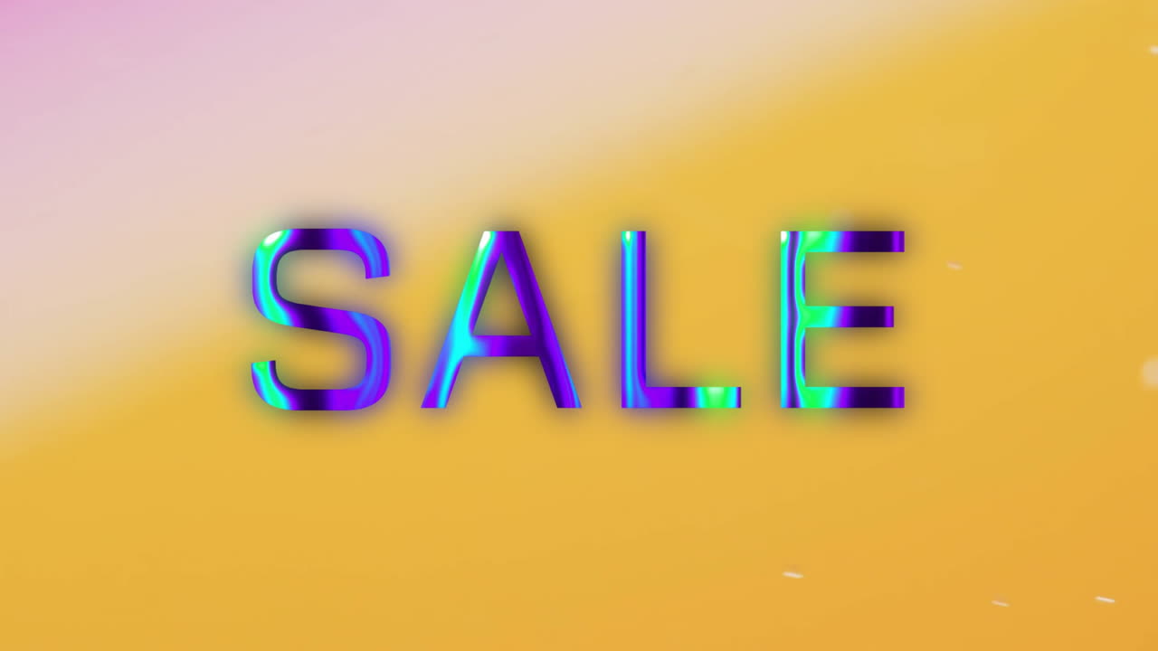 Animation of sale text over bubbles and orange shapes