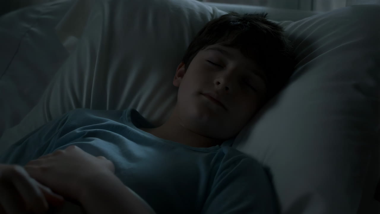 Young boy sleeping peacefully in bed