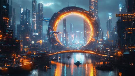 futuristic city with portal