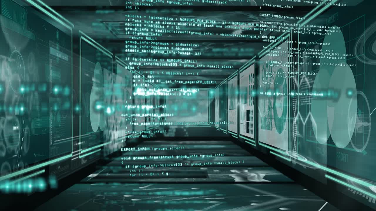 Animation of data processing on black background