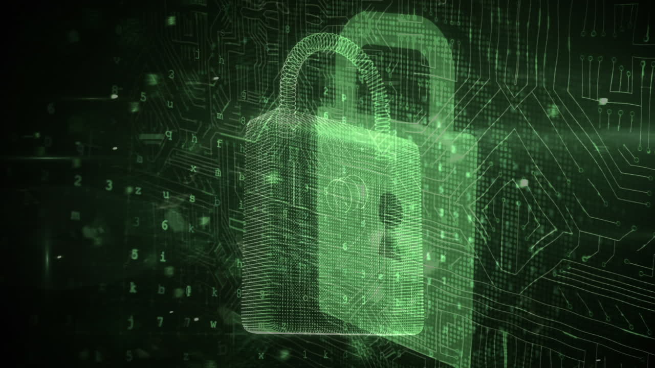 animación de números que caen sobre el candado de seguridad en línea