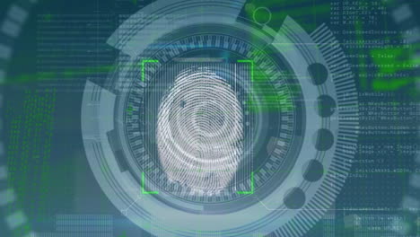 Animation of fingerprint scanning over blue background with diverse data