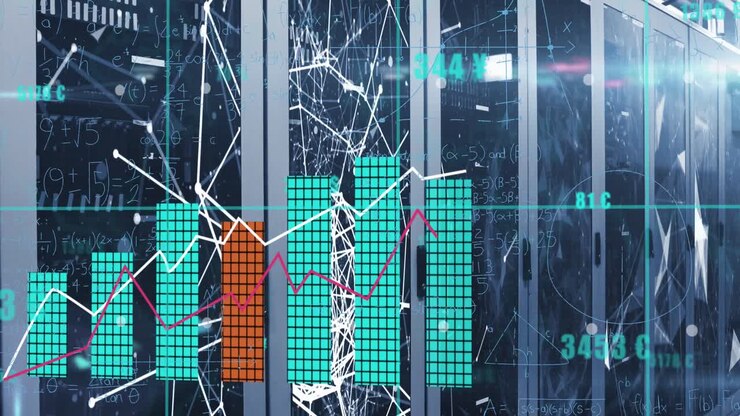 Animation of statistical data processing against plexus networks over computer server room