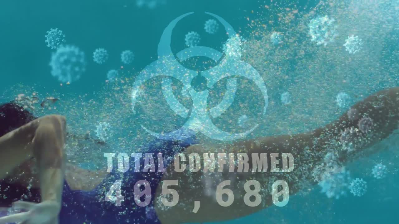 여성 수영을 반대하는 총 확정된 수와 함께 위험 표지판의 디지털 복합 비디오