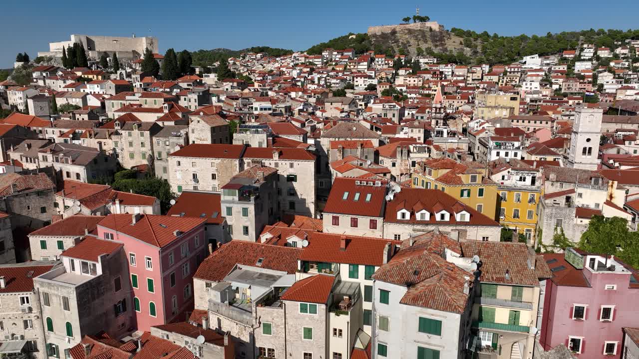Sibenik City Town Houses In Summer In Central Dalmatia, Croatia. - aerial shot