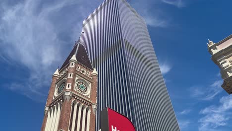 perth town hall low angle skyscraper behind moving by underneath western australia