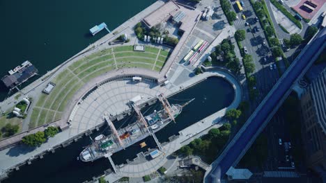 top down view of minato mirai port area of yokohama, japan