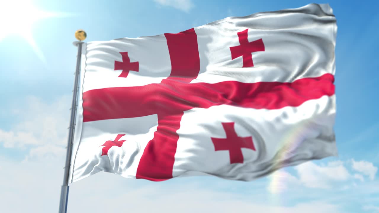 국가 조지아의 기둥에 흔들며 깃발의 4k 3d 그림