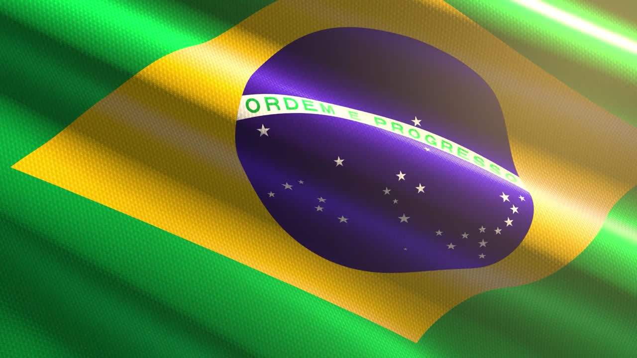 60FPS lyst skinnende fløjlsagtigt brasiliansk flag viftende baggrund, 3D UHD 4k sømløs loopbar animation
