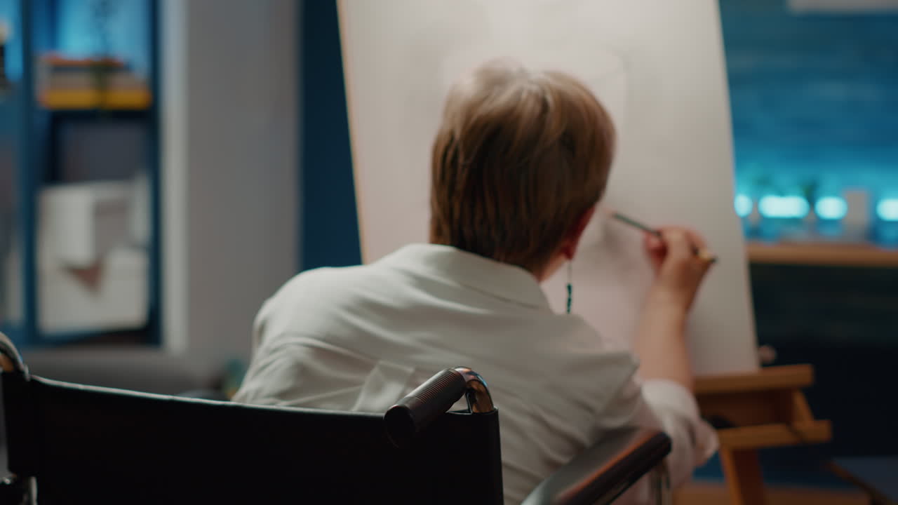 Female wheelchair user with disability drawing vase sketch