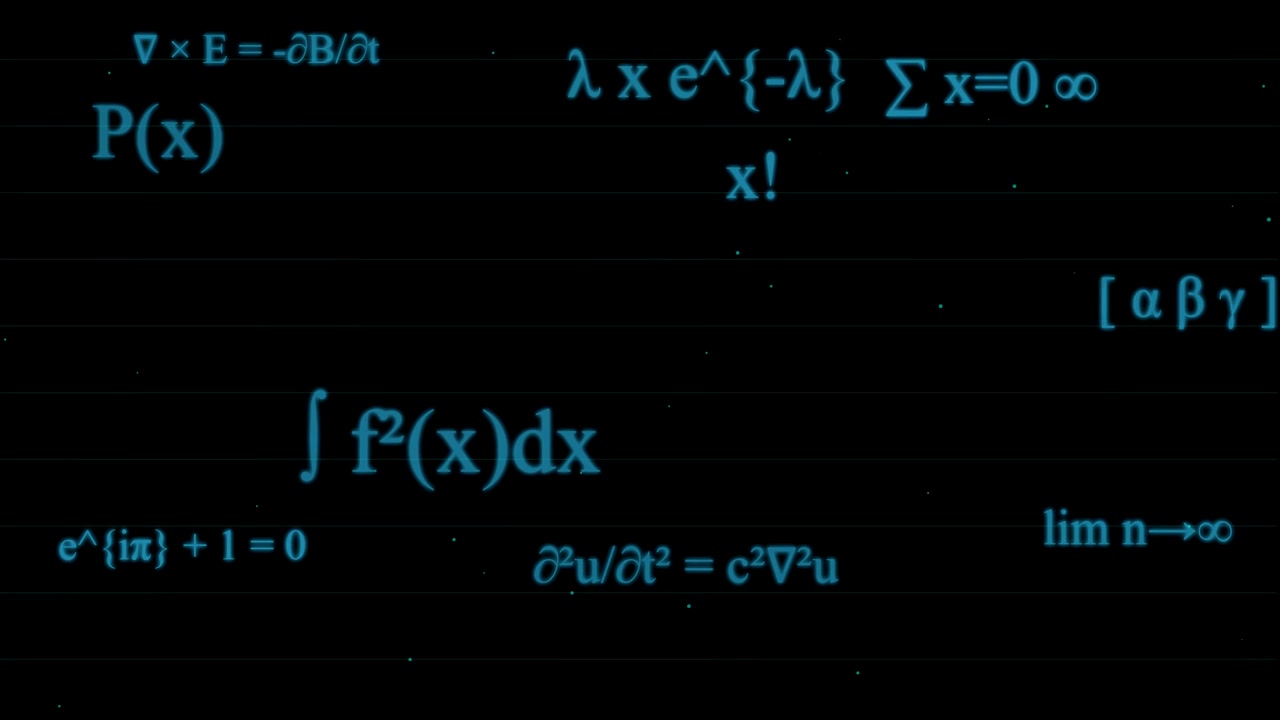 Fórmulas matemáticas y ecuaciones científicas flotantes sobre fondo oscuro