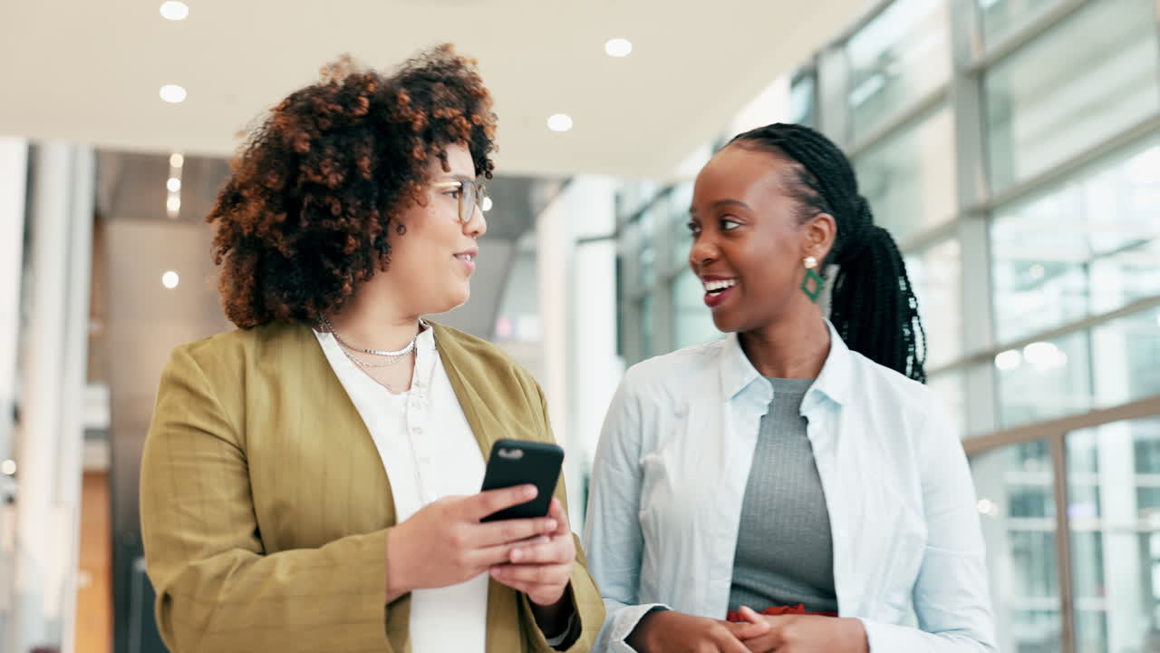 Business people, talking and walking with a phone