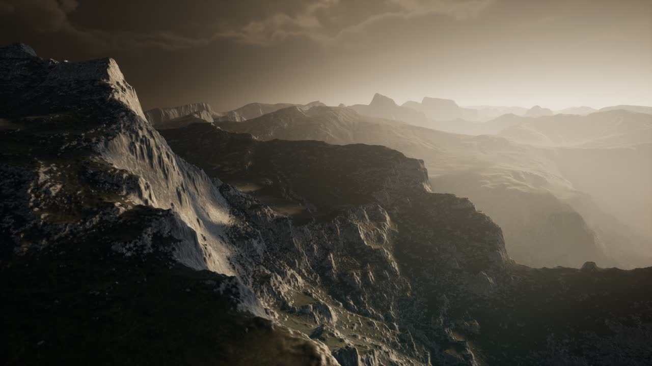 Dramatic sky over steps in a mountain.