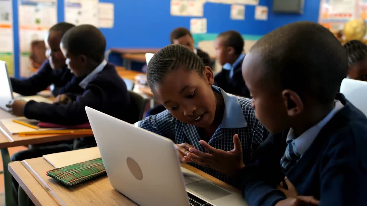 Students using laptop in the classroom 4k