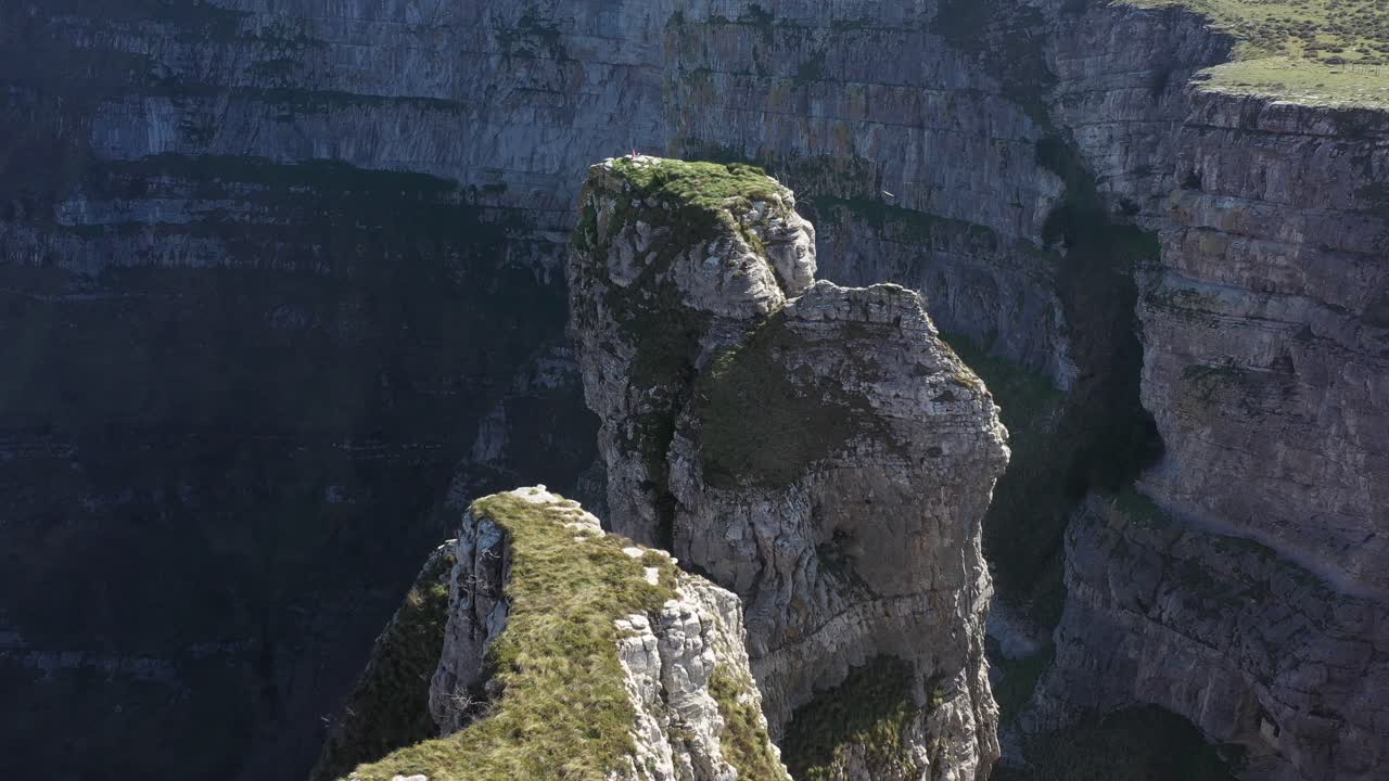 Aerial drone impressive landscapes of the ravines on Mount Txarlazo de Orduña in the Basque Country
