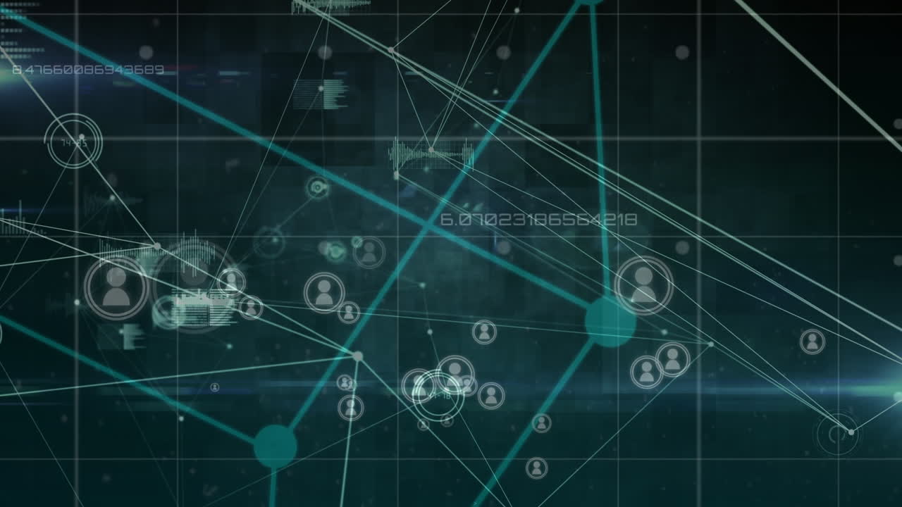 Animation of network of connections with people icons on green background